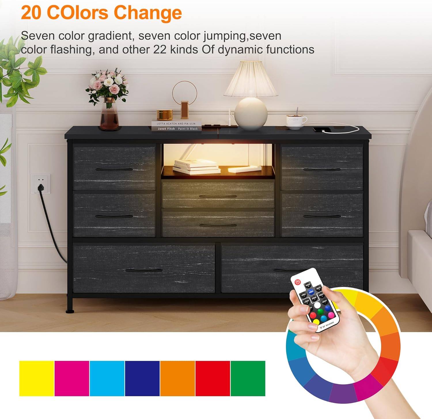 20 Colors Change

Seven color gradient, seven color jumping, seven color flashing, and other 22 kinds of dynamic functions