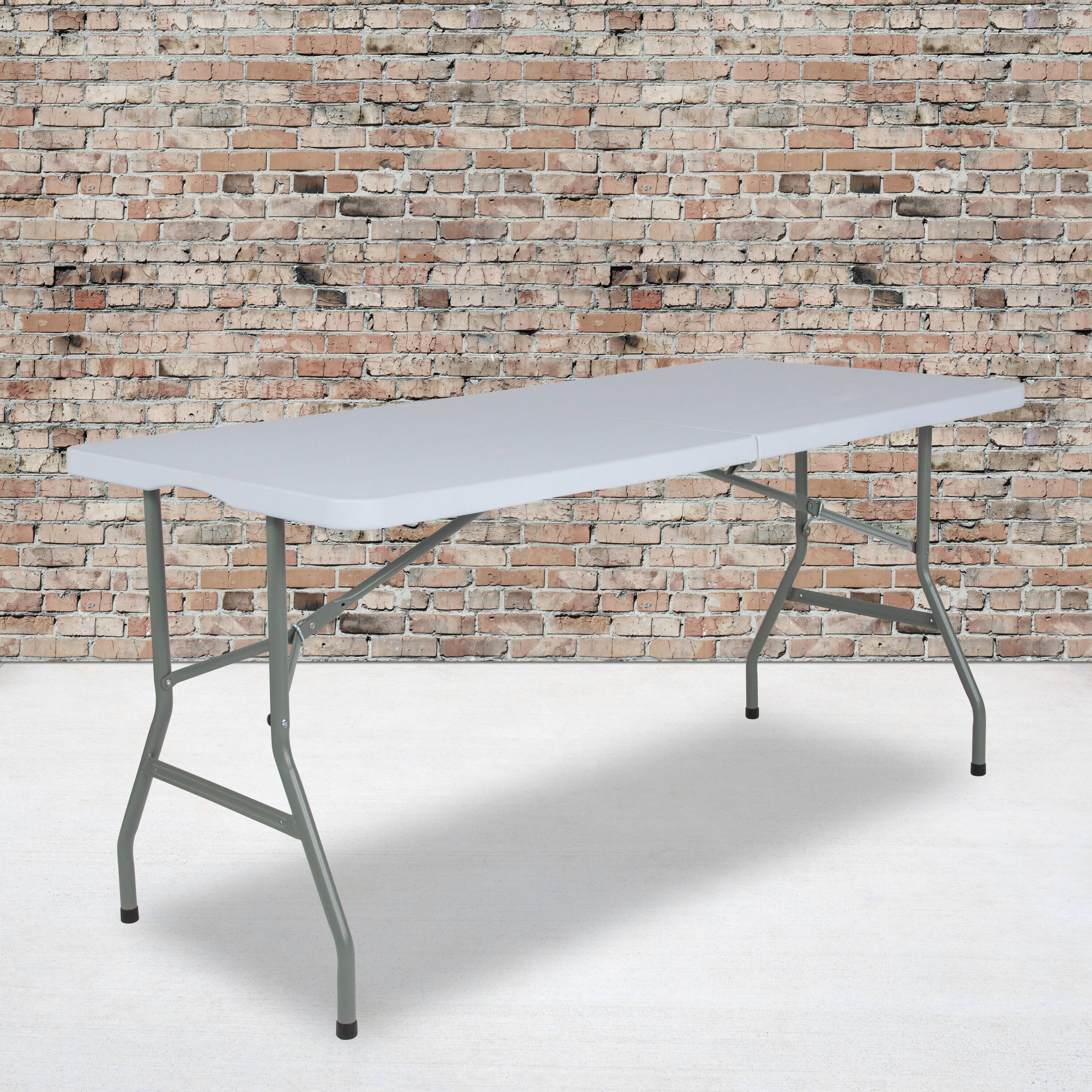 Alt View 1. Emma + Oliver - 4.97-Foot Bi-Fold Plastic Folding Table - Granite White.