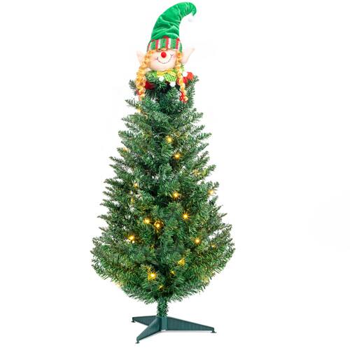 Winado - 3 FT Pre-Lit Hinged Artificial Xmas Christmas Tree Santa Claus with LED Lights for Holiday Decoration - Green