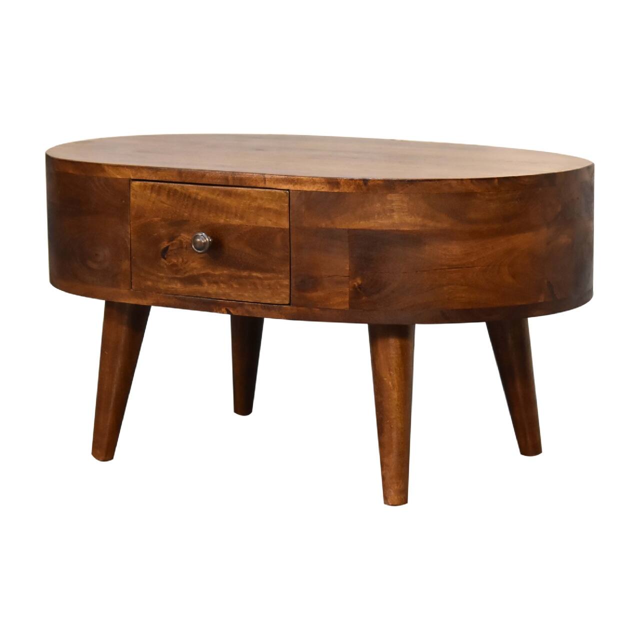 Back. Artisan Furniture - Artisan Furniture Solid Wood Mini Chestnut Rounded Coffee Table, 2 Drawers, Brown - Brown.