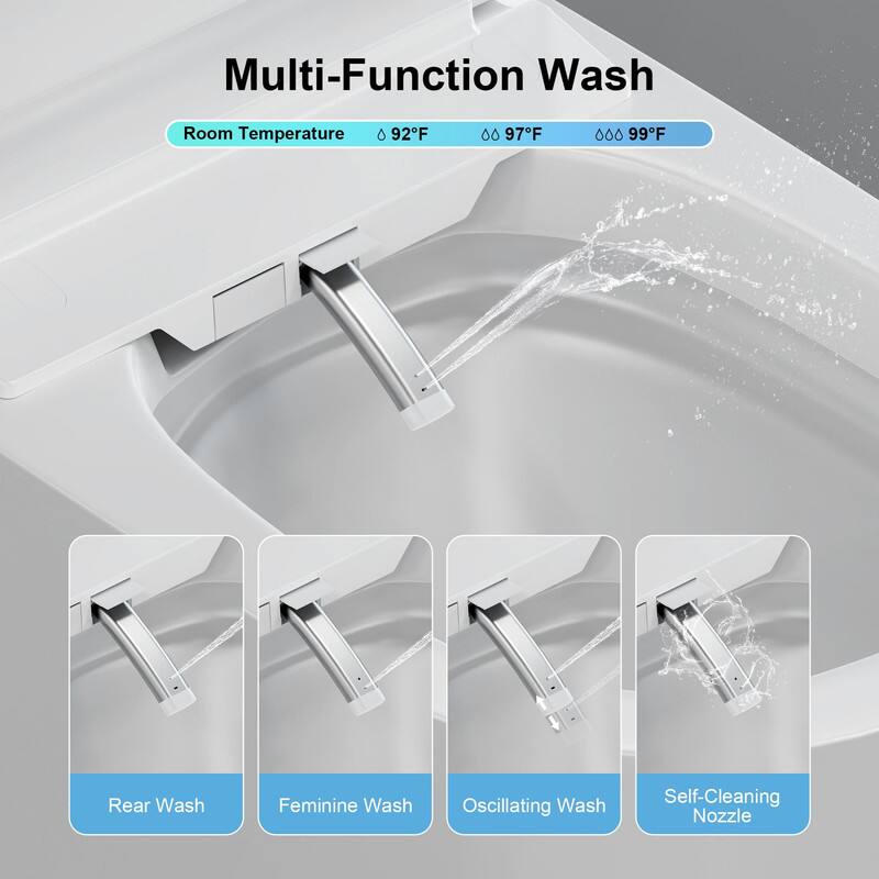Multi-Function Wash

Room Temperature
92°F 97°F 99°F

Rear Wash
Feminine Wash
Oscillating Wash
Self-Cleaning Nozzle