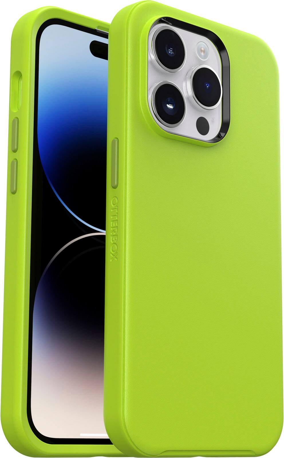 Left. OtterBox - Symmetry Series+ for MagSafe Hard Shell for Apple iPhone 14 Pro - Lime All Yours.