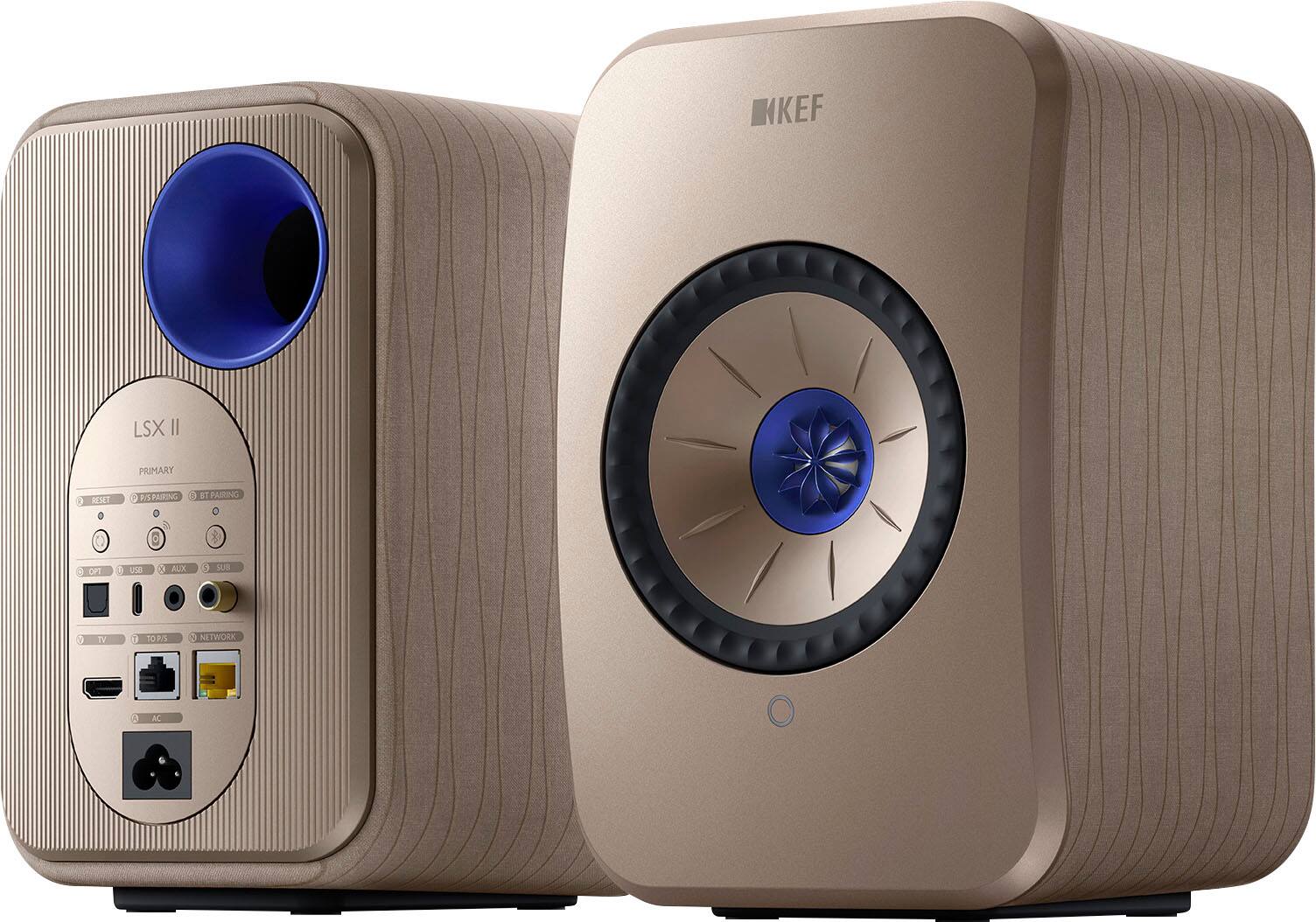 Angle. KEF - LSXII Wireless Bookshelf Speakers Pair - TAN.