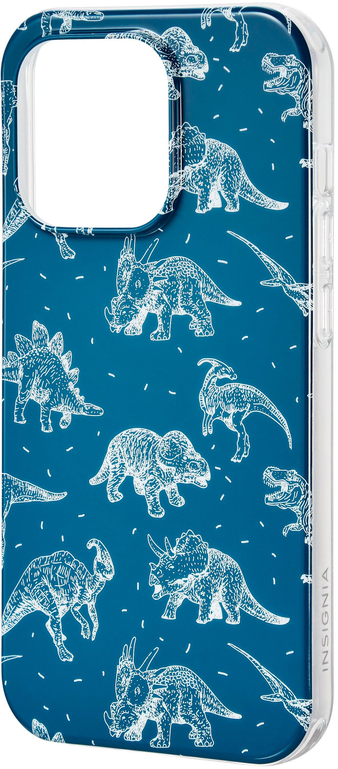 Left. Insignia™ - Hard-Shell Case for iPhone 14 Pro - Dinosaurs.