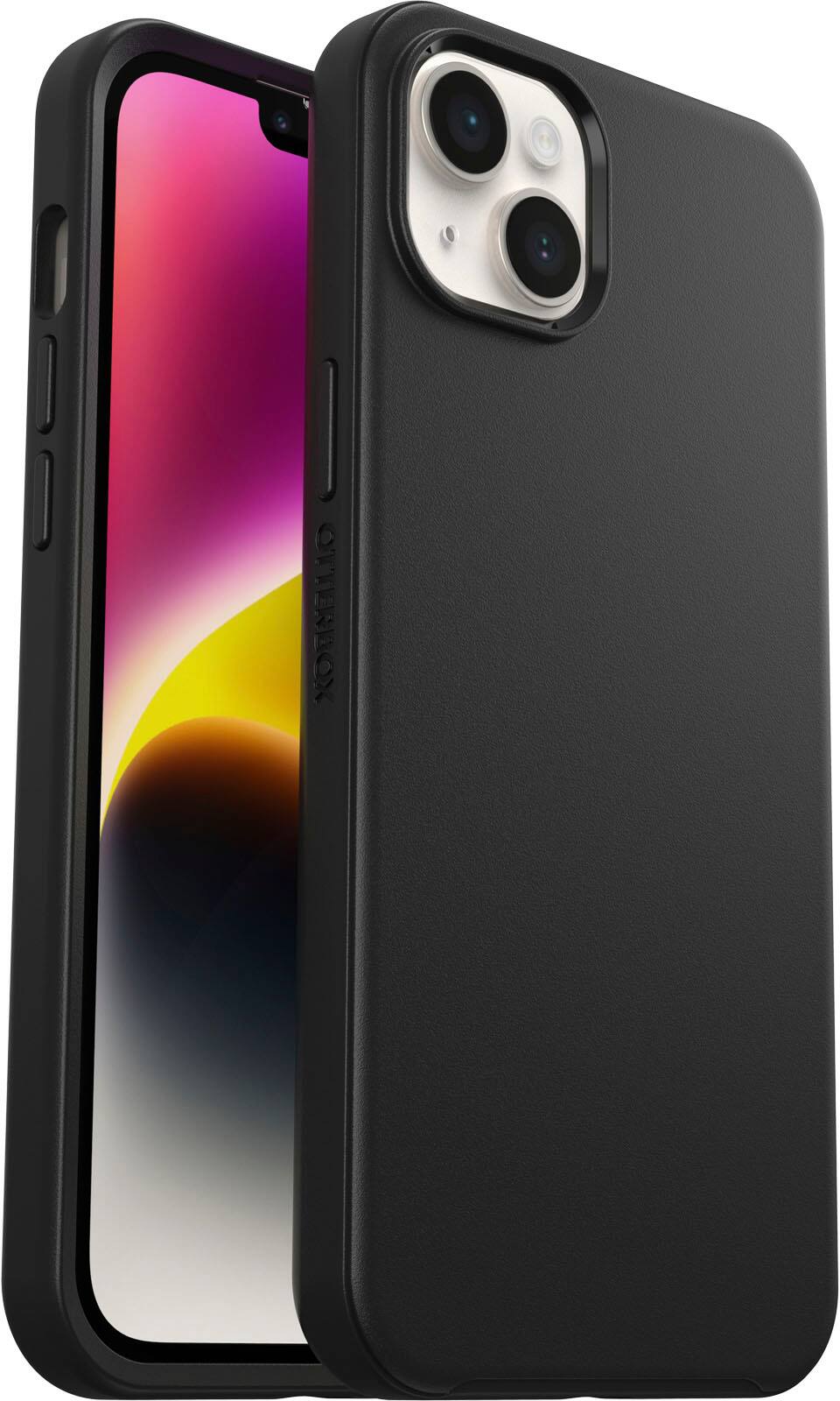 Left. OtterBox - Symmetry Series+ for MagSafe Hard Shell for Apple iPhone 14 Plus - Black.
