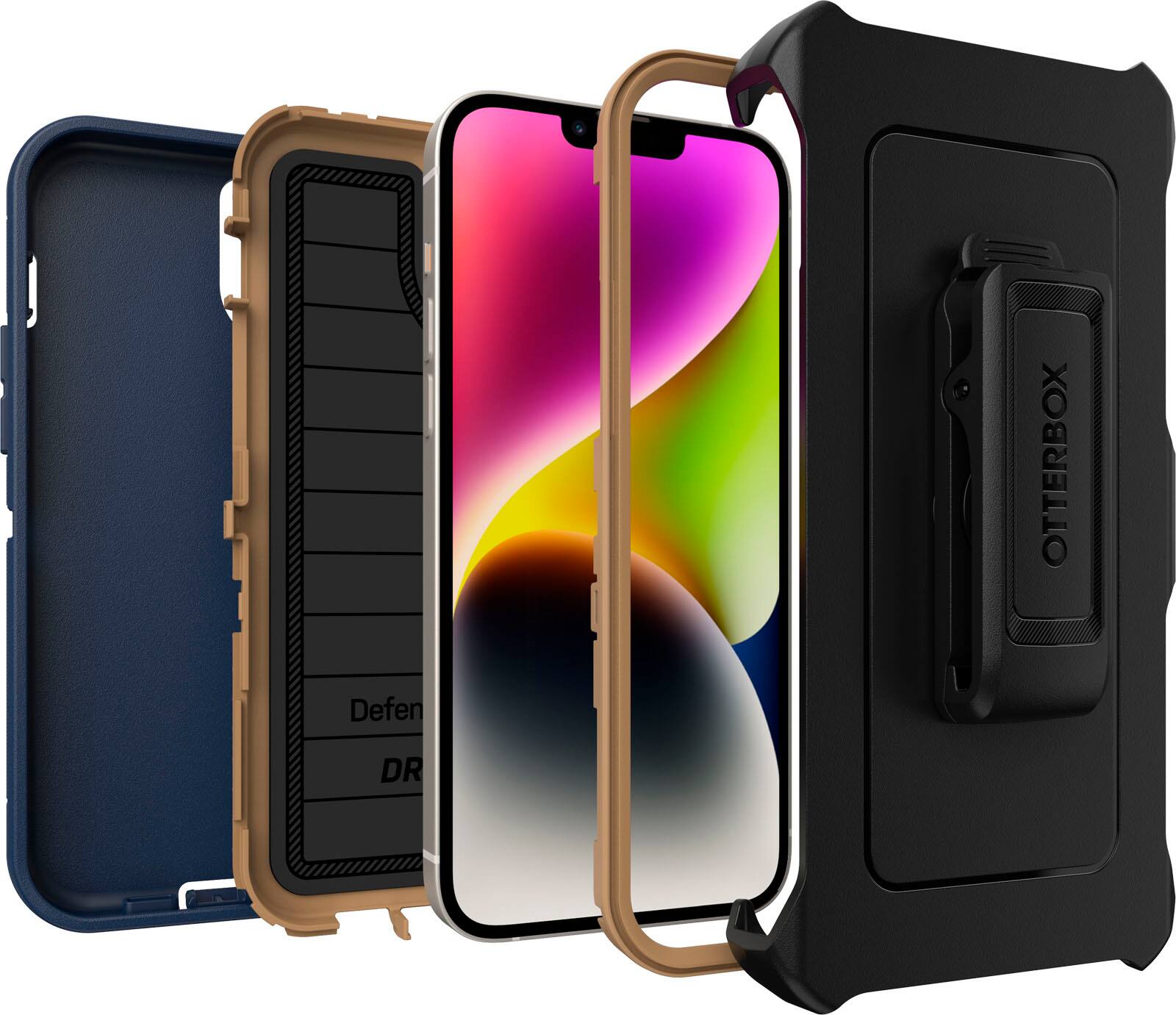 Angle. OtterBox - Defender Series Pro Hard Shell for Apple iPhone 14 Plus - Blue Suede Shoes.