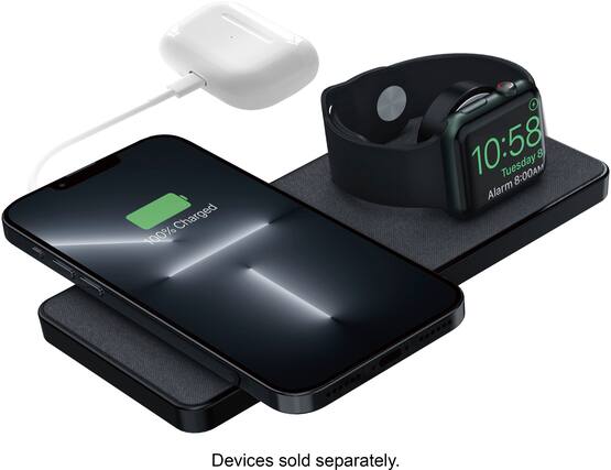 Front. NEXT - Magnetic 3-in-1 7.5W Wireless Charging Pad for Apple Watch and iPhone - Black.