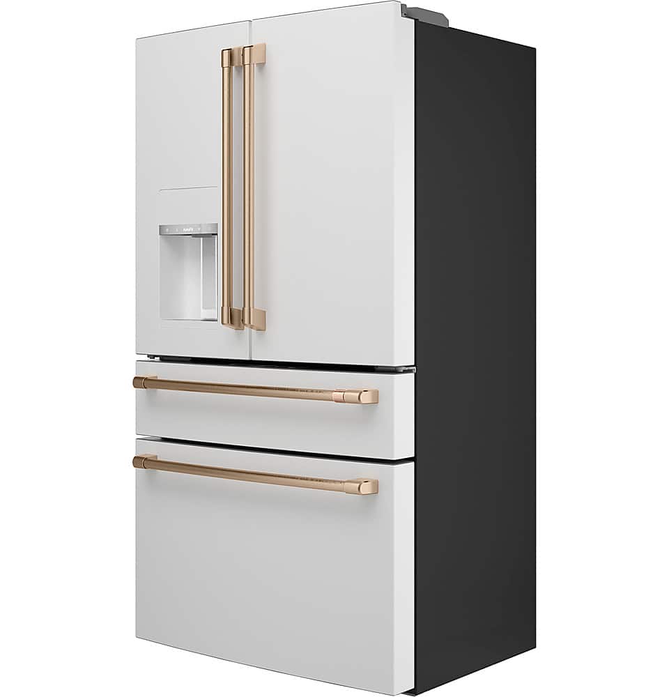 Angle. Café - 22.3 Cu. Ft. Counter-Depth 4-Drawer French-Door Refrigerator, Customizable - Matte White.