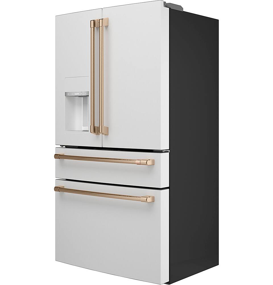 Angle. Café - 22.3 Cu. Ft. Counter-Depth 4-Drawer French-Door Refrigerator, Customizable - Matte White.