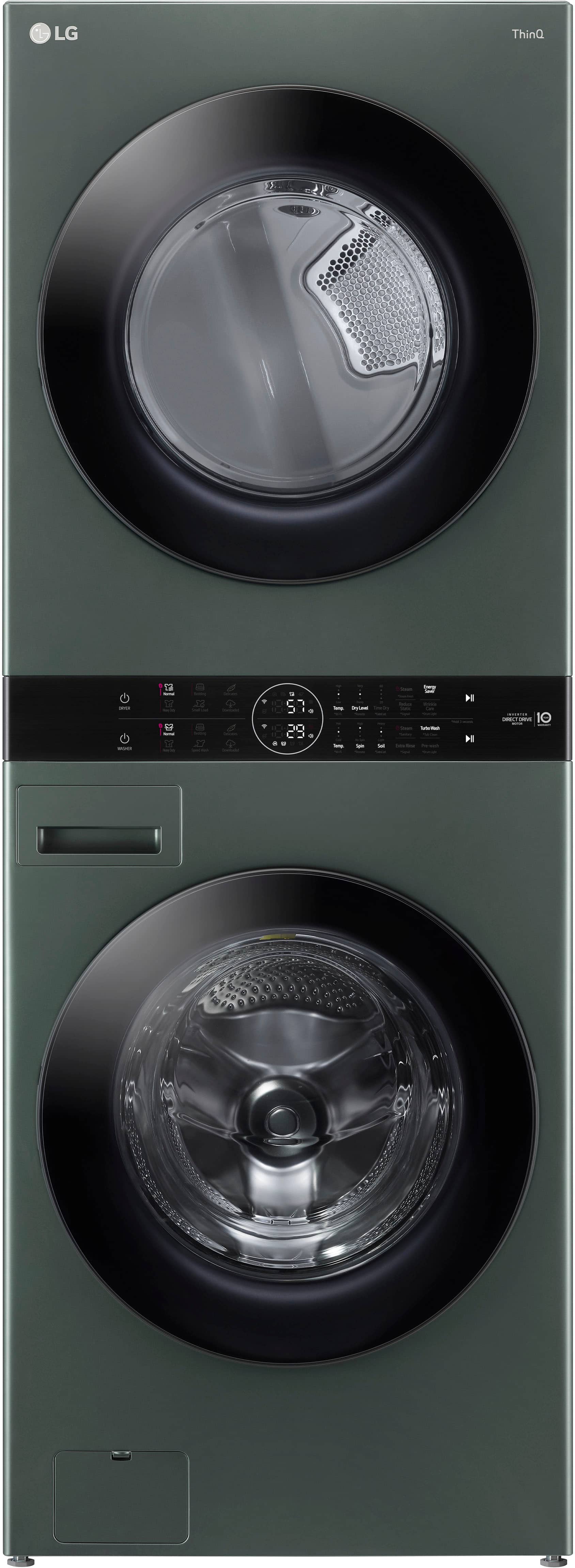 LG - 4.5 Cu. Ft. HE Smart Front Load Washer and 7.4 Cu. Ft. Electric Dryer WashTower with Steam and Built-In Intelligence - Nature Green - Front_Zoom