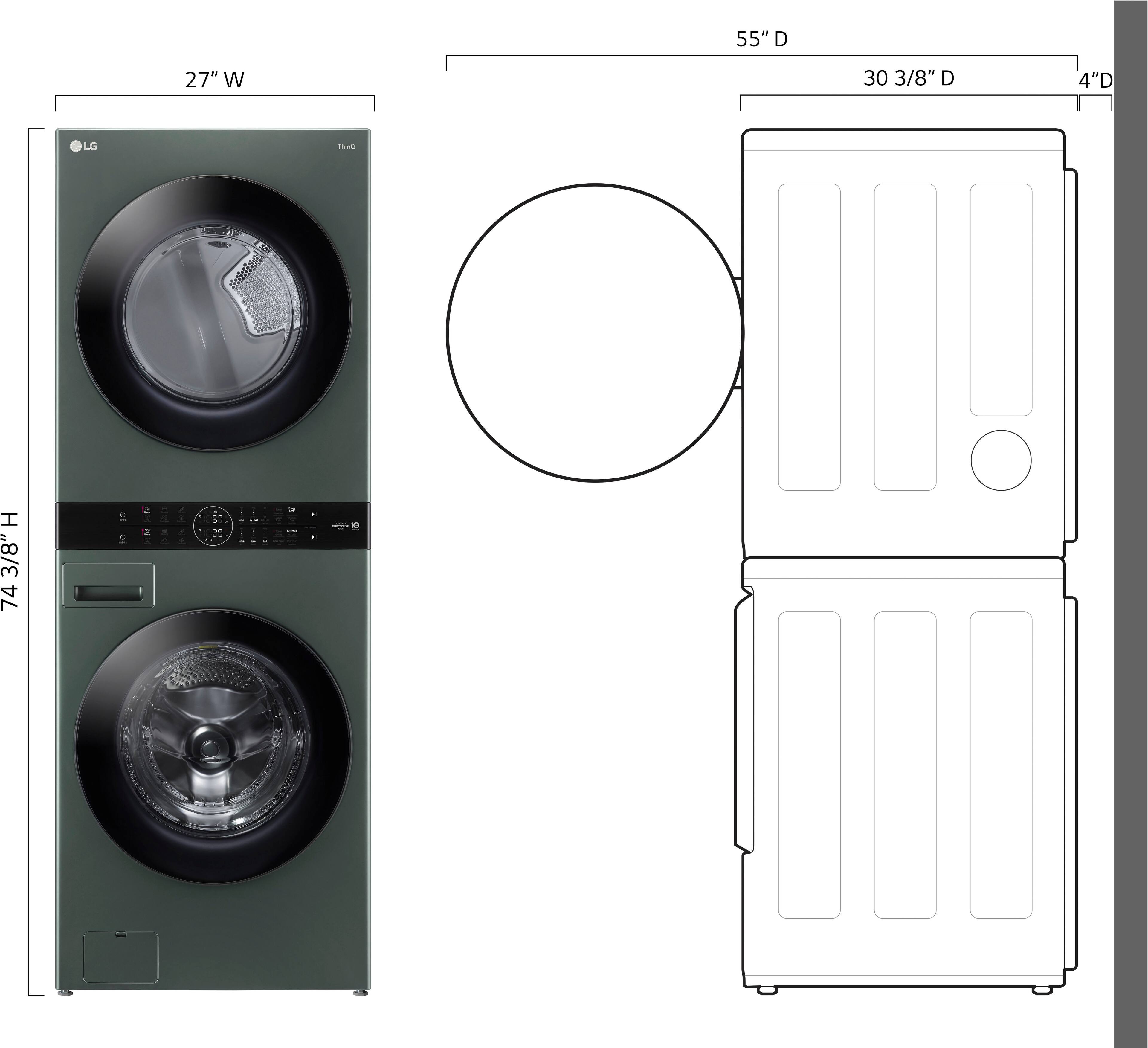 Left. LG - 4.5 Cu. Ft. HE Smart Front Load Washer and 7.4 Cu. Ft. Electric Dryer WashTower with Steam and Built-In Intelligence - Nature Green.