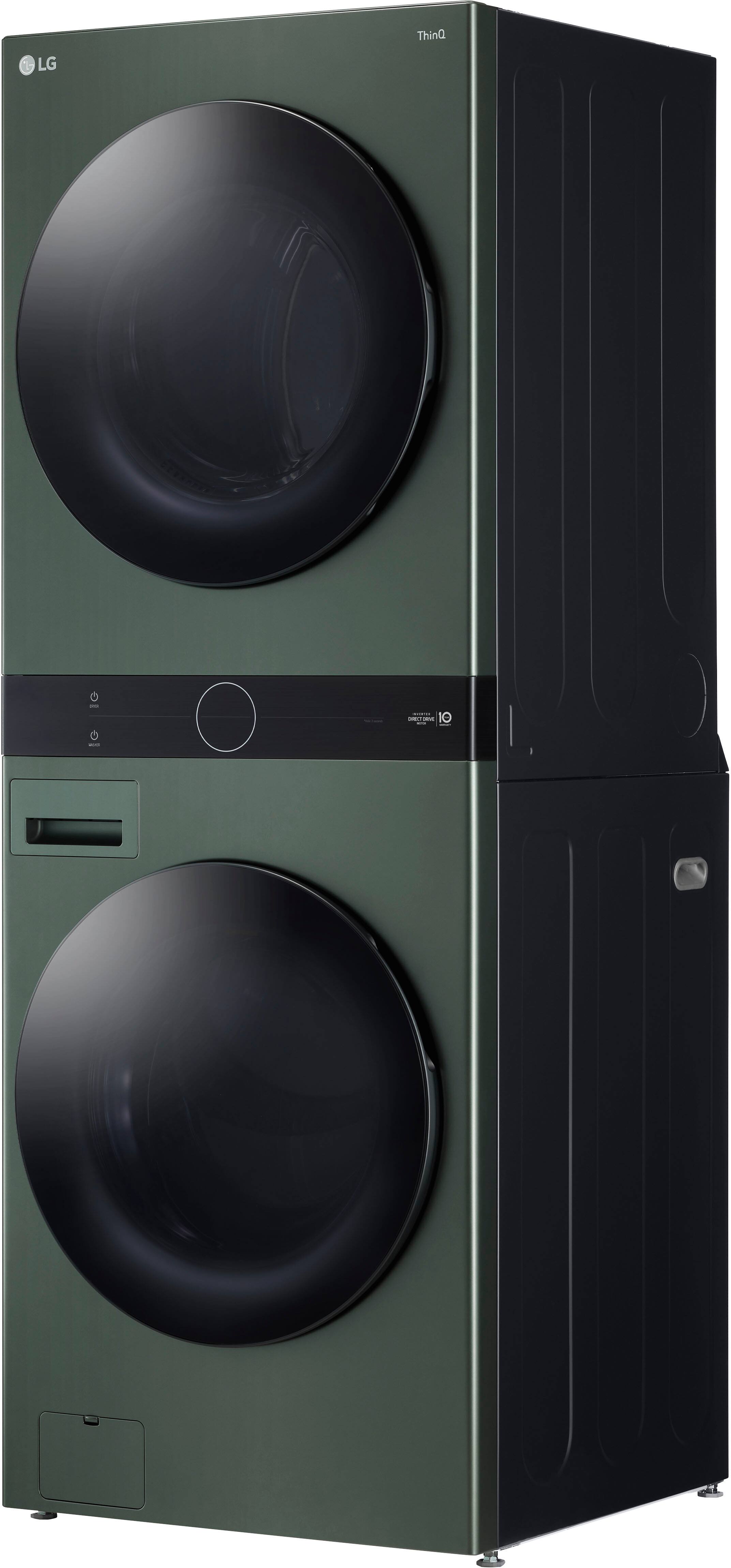 Angle. LG - 4.5 Cu. Ft. HE Smart Front Load Washer and 7.4 Cu. Ft. Gas Dryer WashTower with Steam and Built-In Intelligence - Nature Green.