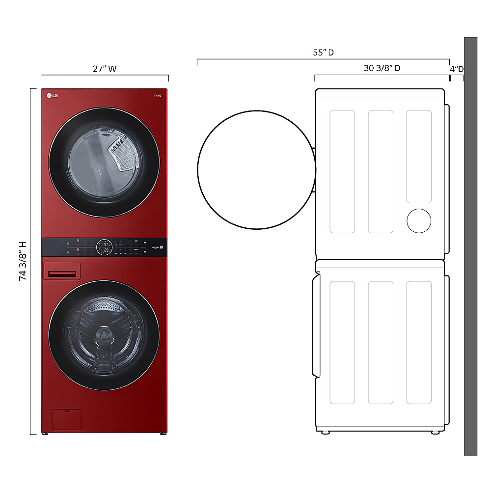 Left View: LG - 4.5 Cu. Ft. HE Smart Front Load Washer and 7.4 Cu. Ft. Electric Dryer WashTower with Steam and Built-In Intelligence - Candy Apple Red