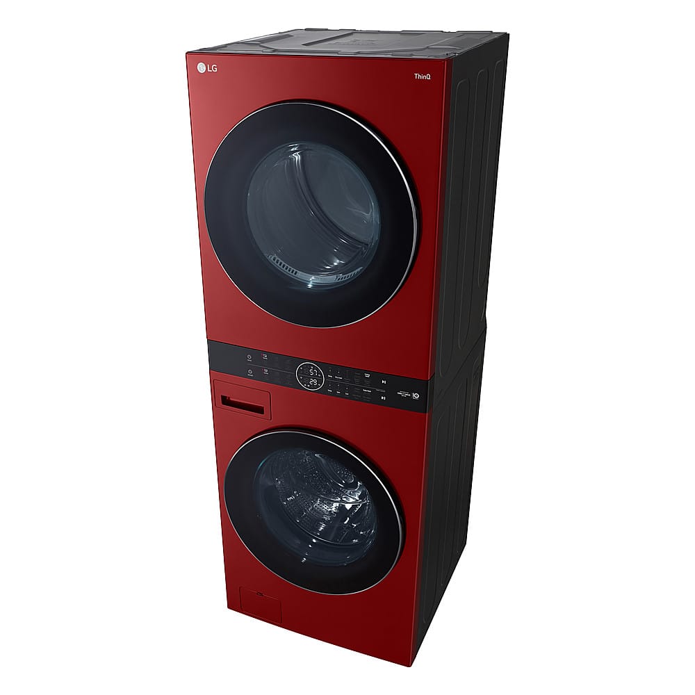 Alt View 15. LG - 4.5 Cu. Ft. HE Smart Front Load Washer and 7.4 Cu. Ft. Gas Dryer WashTower with Steam and Built-In Intelligence - Candy Apple Red.