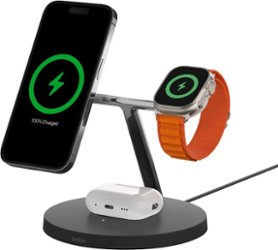 Belkin - MagSafe 3-in-1 Wireless Charging Stand - Faster Charging for Apple Watch - iPhone 14, 13 & 12 series & AirPods - Black - Front_Zoom