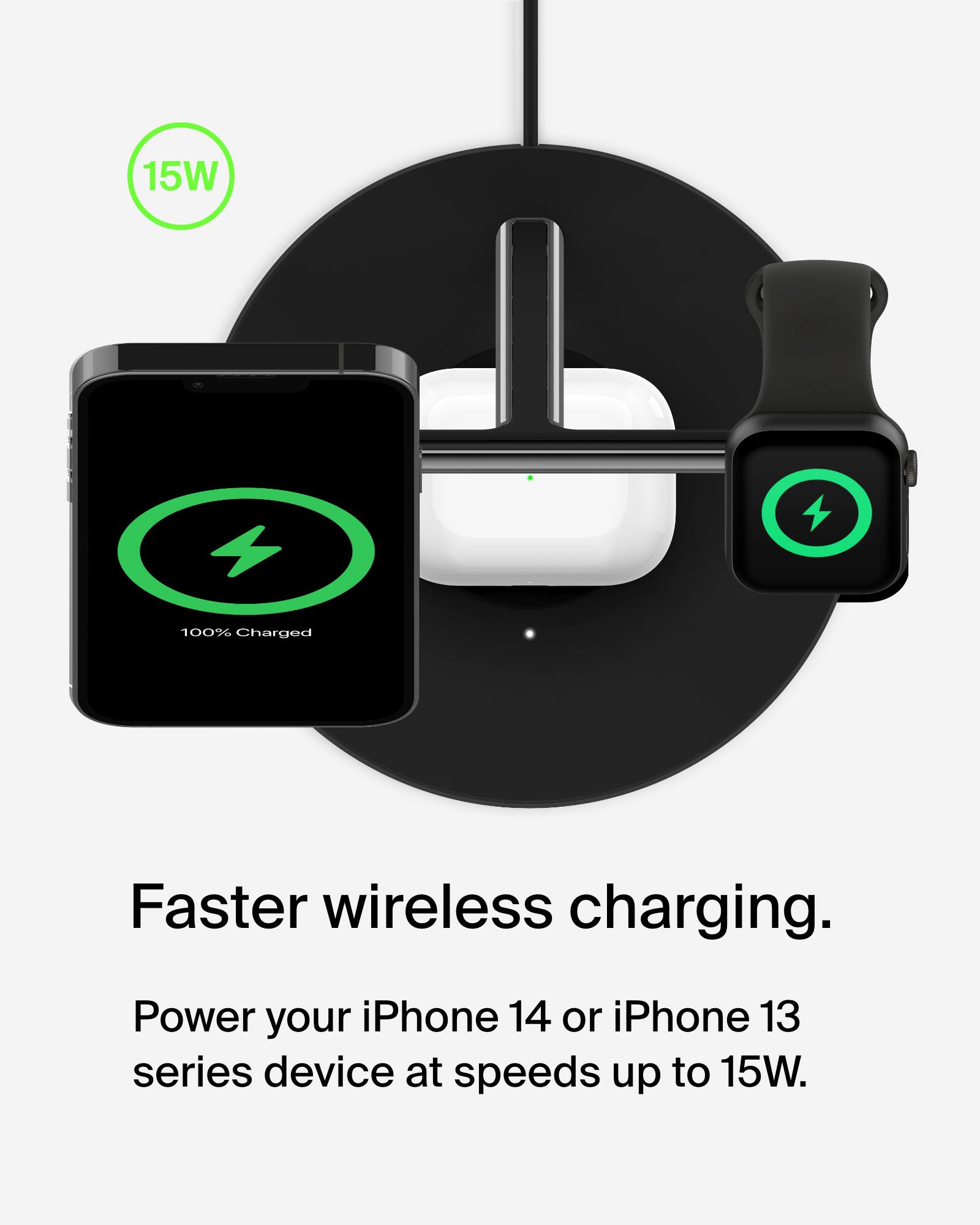 Power your iPhone 14 or iPhone 13 series device at speeds up to 15W.
