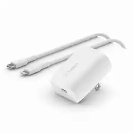 Belkin - BOOST↑CHARGE 20W USB-C Power Delivery Wall Charger + USB-C to Lightning Cable - White