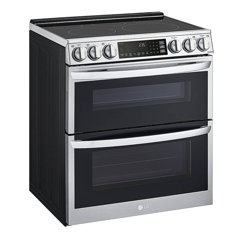 Angle. LG - 7.3 Cu. Ft. Smart Slide-In Double Oven Electric True Convection Range with EasyClean and InstaView - PrintProof Stainless Steel.
