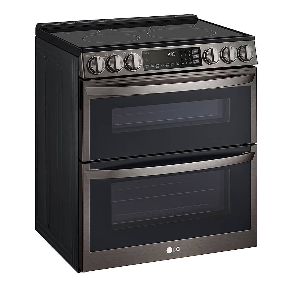 Angle. LG - 7.3 Cu. Ft. Smart Slide-In Double Oven Electric True Convection Range with EasyClean and InstaView - PrintProof Black Stainless Steel.