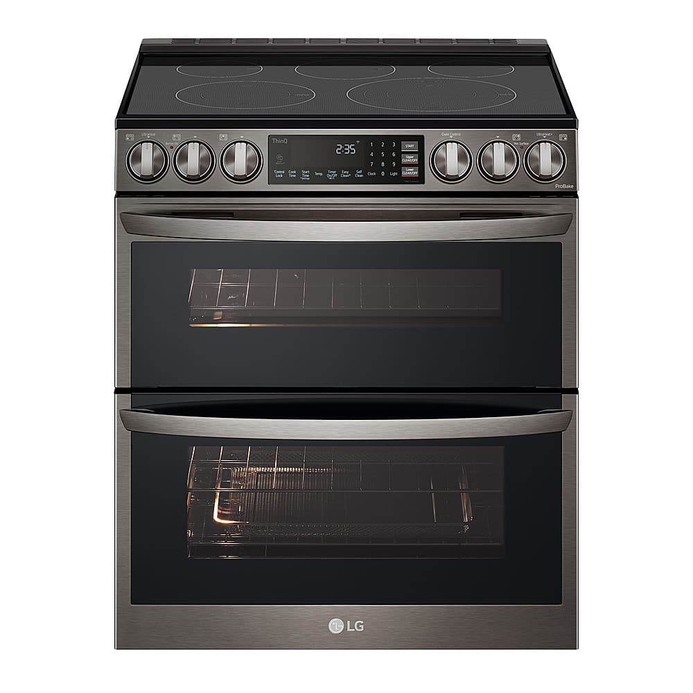 Front. LG - 7.3 Cu. Ft. Smart Slide-In Double Oven Electric True Convection Range with EasyClean and InstaView - PrintProof Black Stainless Steel.