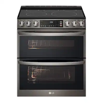 Front. LG - 7.3 Cu. Ft. Smart Slide-In Double Oven Electric True Convection Range with EasyClean and InstaView - PrintProof Black Stainless Steel.