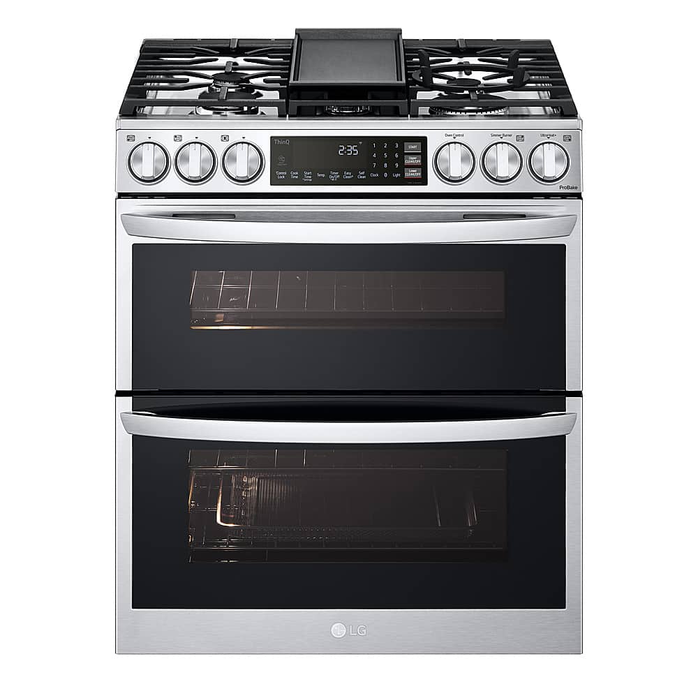 LG - 6.9 Cu. Ft. Smart Slide-In Double Oven Gas True Convection Range with EasyClean and InstaView - Stainless Steel - Front_Zoom