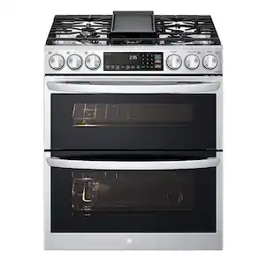 LG - 30-in Wide 6.9 Cu. Ft. Smart Slide-In Double Oven Gas True Convection Range with 5 Burners, EasyClean and InstaView - Stainless Steel