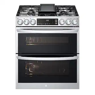 LG - 30-in Wide 6.9 Cu. Ft. Smart Slide-In Double Oven Gas True Convection Range with 5 Burners, EasyClean and InstaView - Stainless Steel