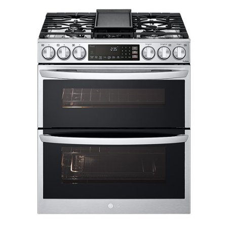 LG - 6.9 Cu. Ft. Slide-In Double Oven Gas True Convection Range with EasyClean and InstaView - Stainless Steel