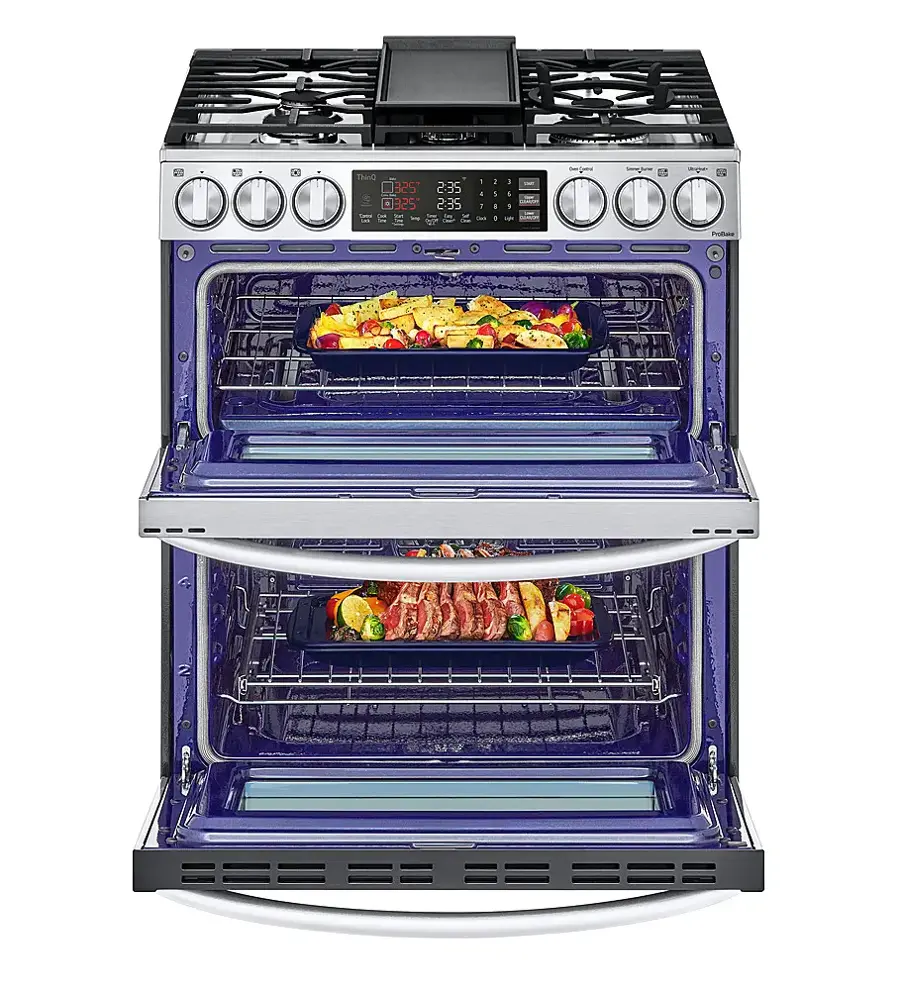 Alt View 13. LG - 6.9 Cu. Ft. Slide-In Double Oven Gas True Convection Range with EasyClean and InstaView - PrintProof Stainless Steel.