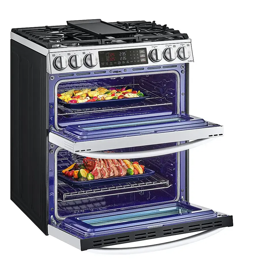 Alt View 16. LG - 6.9 Cu. Ft. Slide-In Double Oven Gas True Convection Range with EasyClean and InstaView - PrintProof Stainless Steel.
