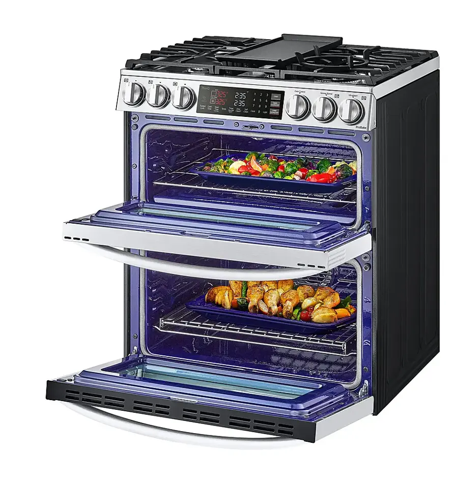 Alt View 18. LG - 6.9 Cu. Ft. Slide-In Double Oven Gas True Convection Range with EasyClean and InstaView - PrintProof Stainless Steel.