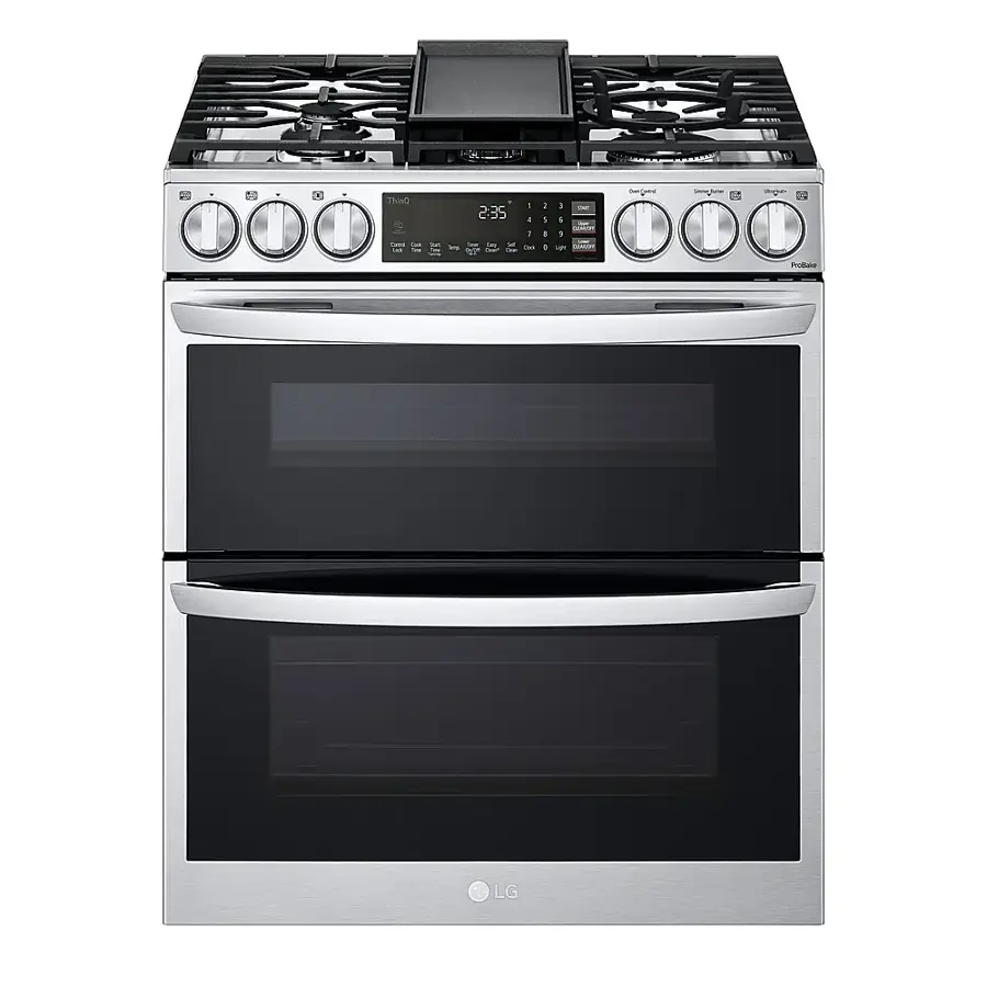 Alt View 11. LG - 6.9 Cu. Ft. Slide-In Double Oven Gas True Convection Range with EasyClean and InstaView - PrintProof Stainless Steel.