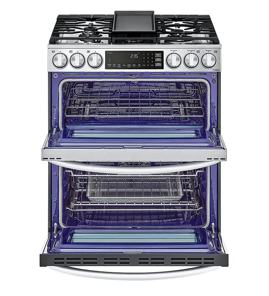 Alt View 12. LG - 6.9 Cu. Ft. Slide-In Double Oven Gas True Convection Range with EasyClean and InstaView - PrintProof Stainless Steel.