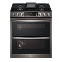 LG - 6.9 Cu. Ft. Slide-In Double Oven Gas True Convection Range with EasyClean and InstaView - Black Stainless Steel - Front_Zoom
