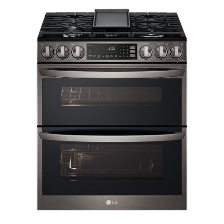 LG - 6.9 Cu. Ft. Slide-In Double Oven Gas True Convection Range with EasyClean and InstaView - Black Stainless Steel