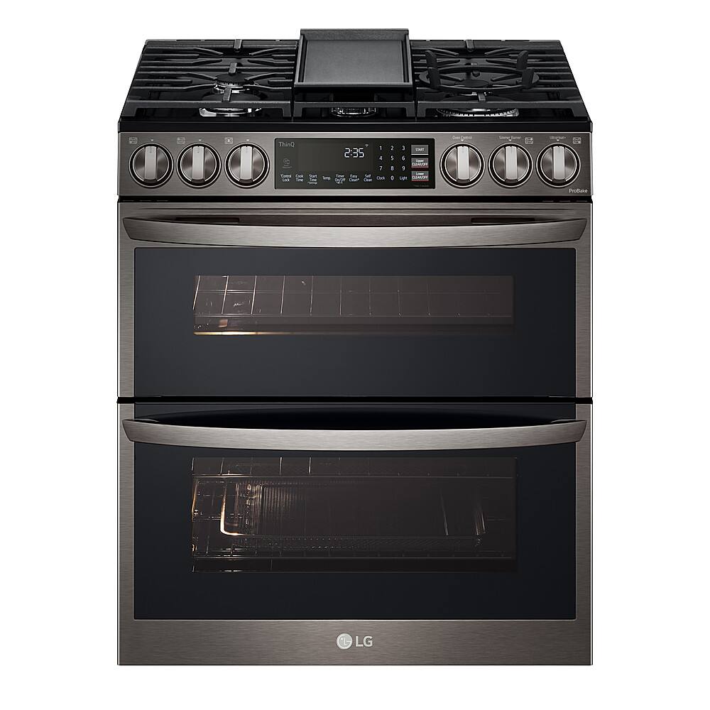 LG - 6.9 Cu. Ft. Smart Slide-In Double Oven Gas True Convection Range with EasyClean and InstaView - Black Stainless Steel