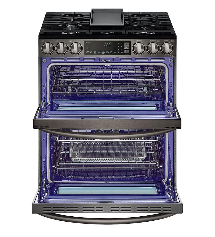 Alt View 11. LG - 6.9 Cu. Ft. Slide-In Double Oven Gas True Convection Range with EasyClean and InstaView - PrintProof Black Stainless Steel.