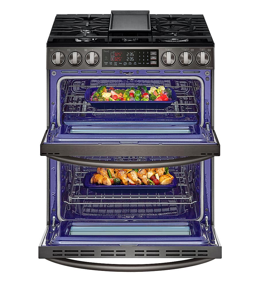 Alt View 12. LG - 6.9 Cu. Ft. Slide-In Double Oven Gas True Convection Range with EasyClean and InstaView - PrintProof Black Stainless Steel.