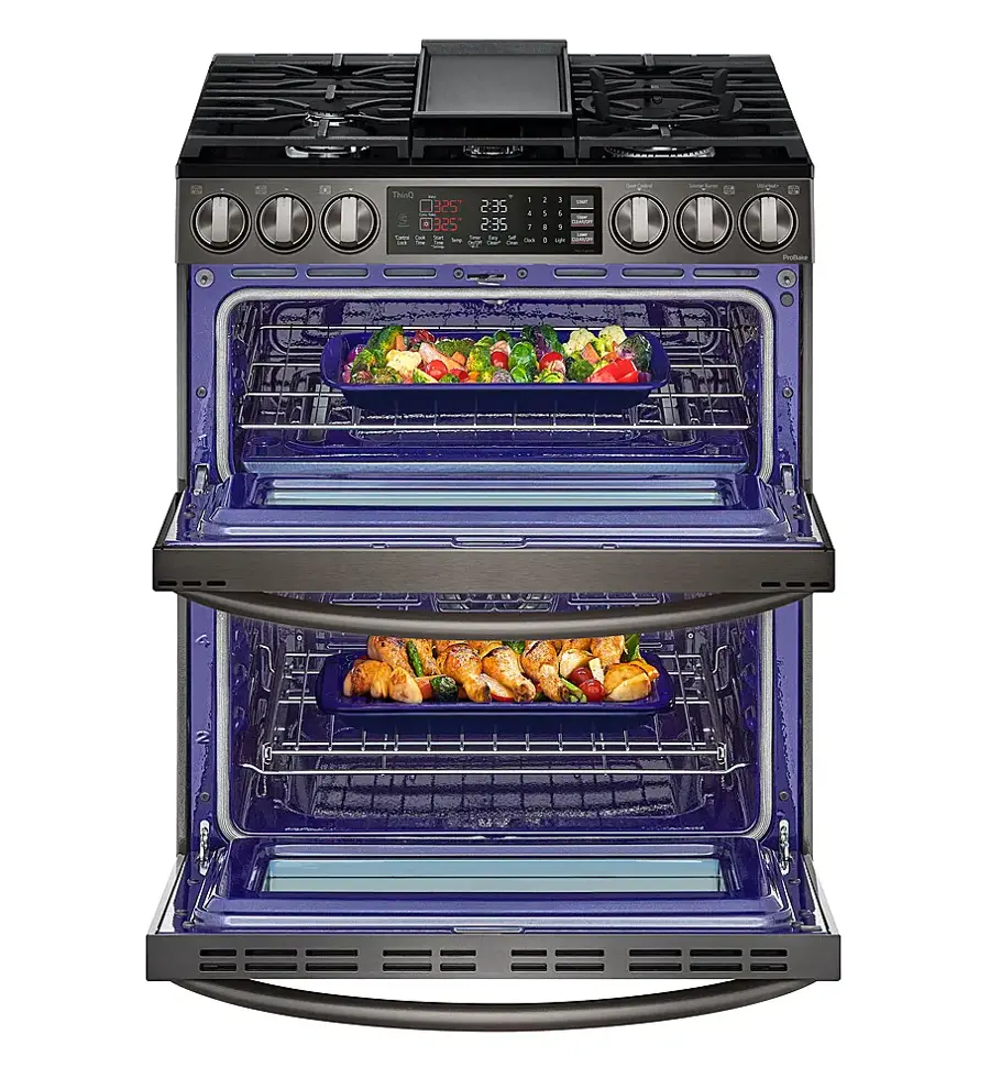 Alt View 12. LG - 6.9 Cu. Ft. Slide-In Double Oven Gas True Convection Range with EasyClean and InstaView - PrintProof Black Stainless Steel.