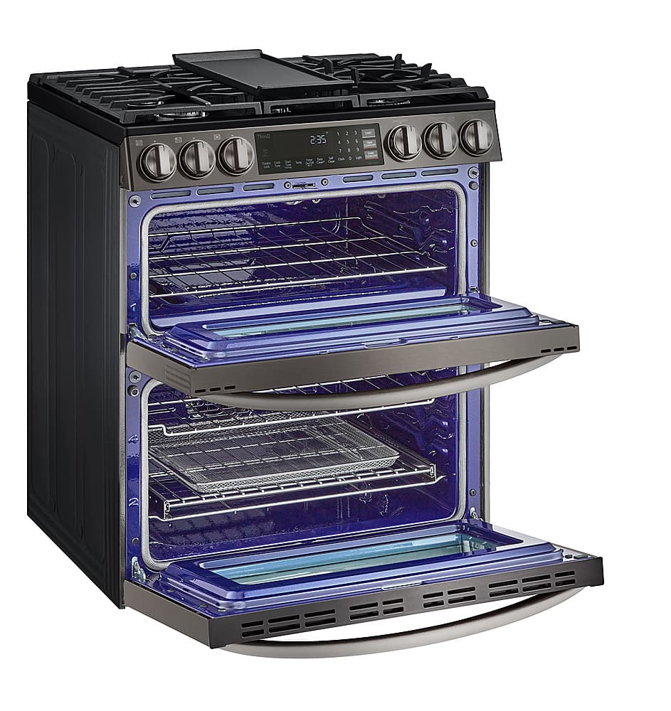 Alt View 13. LG - 6.9 Cu. Ft. Slide-In Double Oven Gas True Convection Range with EasyClean and InstaView - PrintProof Black Stainless Steel.