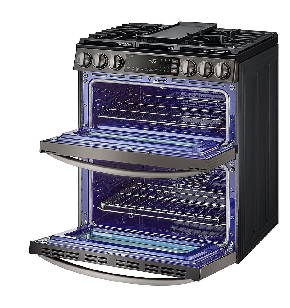 Alt View 15. LG - 6.9 Cu. Ft. Slide-In Double Oven Gas True Convection Range with EasyClean and InstaView - PrintProof Black Stainless Steel.