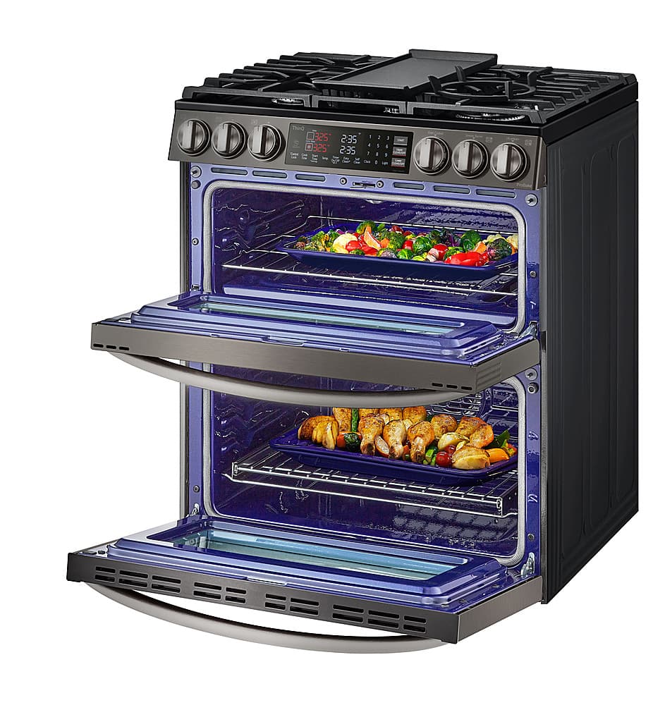 Alt View 16. LG - 6.9 Cu. Ft. Slide-In Double Oven Gas True Convection Range with EasyClean and InstaView - PrintProof Black Stainless Steel.