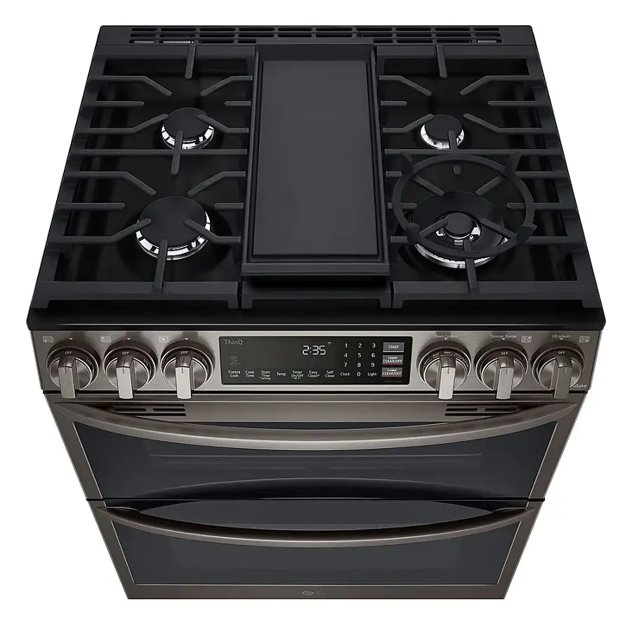Alt View 19. LG - 6.9 Cu. Ft. Slide-In Double Oven Gas True Convection Range with EasyClean and InstaView - PrintProof Black Stainless Steel.