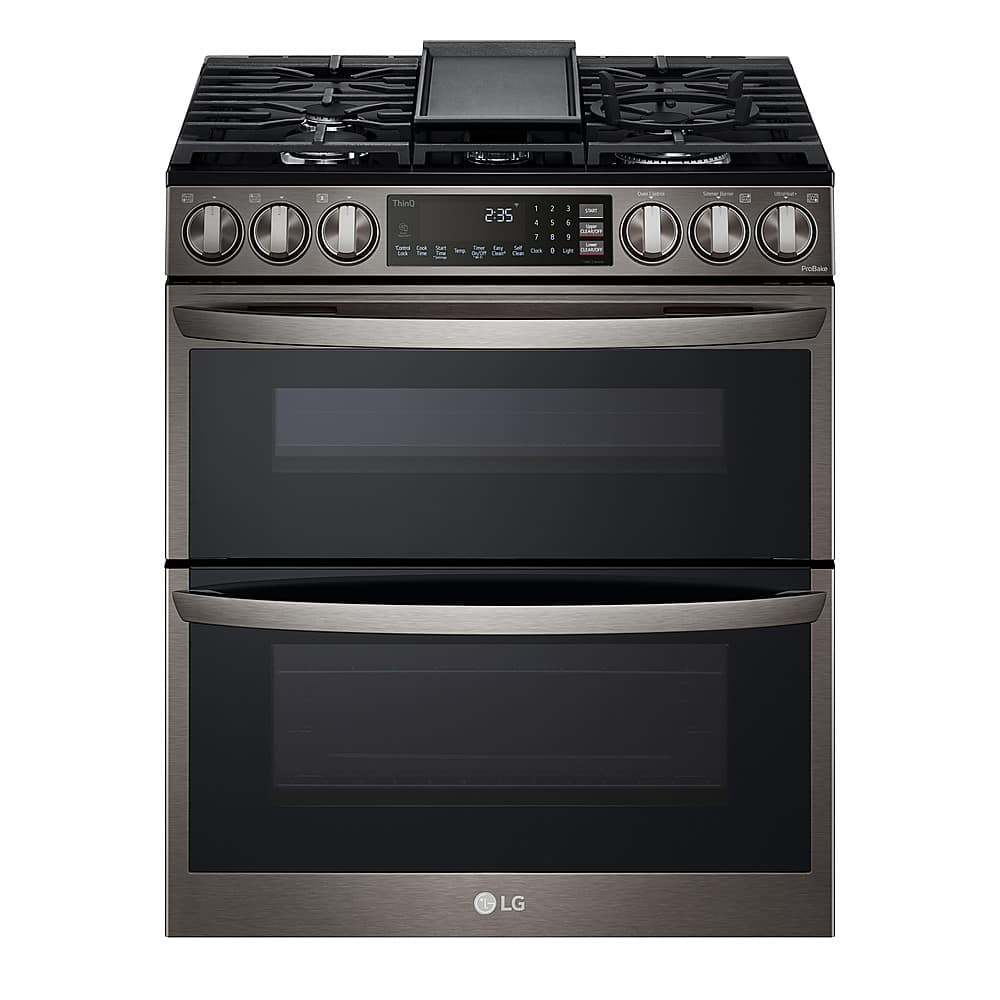 Alt View 1. LG - 6.9 Cu. Ft. Slide-In Double Oven Gas True Convection Range with EasyClean and InstaView - PrintProof Black Stainless Steel.