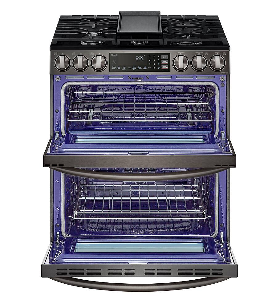 Alt View 2. LG - 6.9 Cu. Ft. Slide-In Double Oven Gas True Convection Range with EasyClean and InstaView - PrintProof Black Stainless Steel.