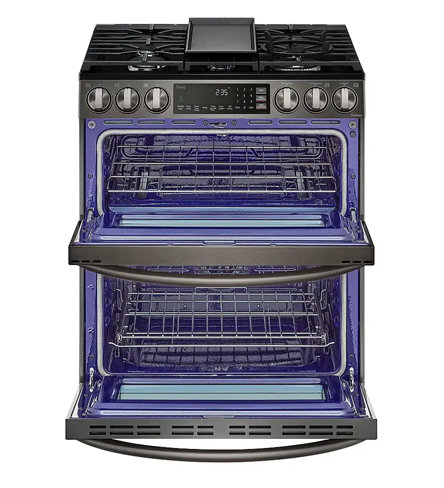 Alt View 2. LG - 6.9 Cu. Ft. Slide-In Double Oven Gas True Convection Range with EasyClean and InstaView - PrintProof Black Stainless Steel.