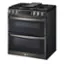 Left. LG - 6.9 Cu. Ft. Slide-In Double Oven Gas True Convection Range with EasyClean and InstaView - PrintProof Black Stainless Steel.