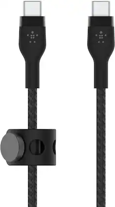 Front. Belkin - BOOST↑CHARGE Pro Flex Braided USB Type C to C Cable 10ft for iPhone, Samsung, Google, iPad, Nintendo Switch 2 & More - Black.