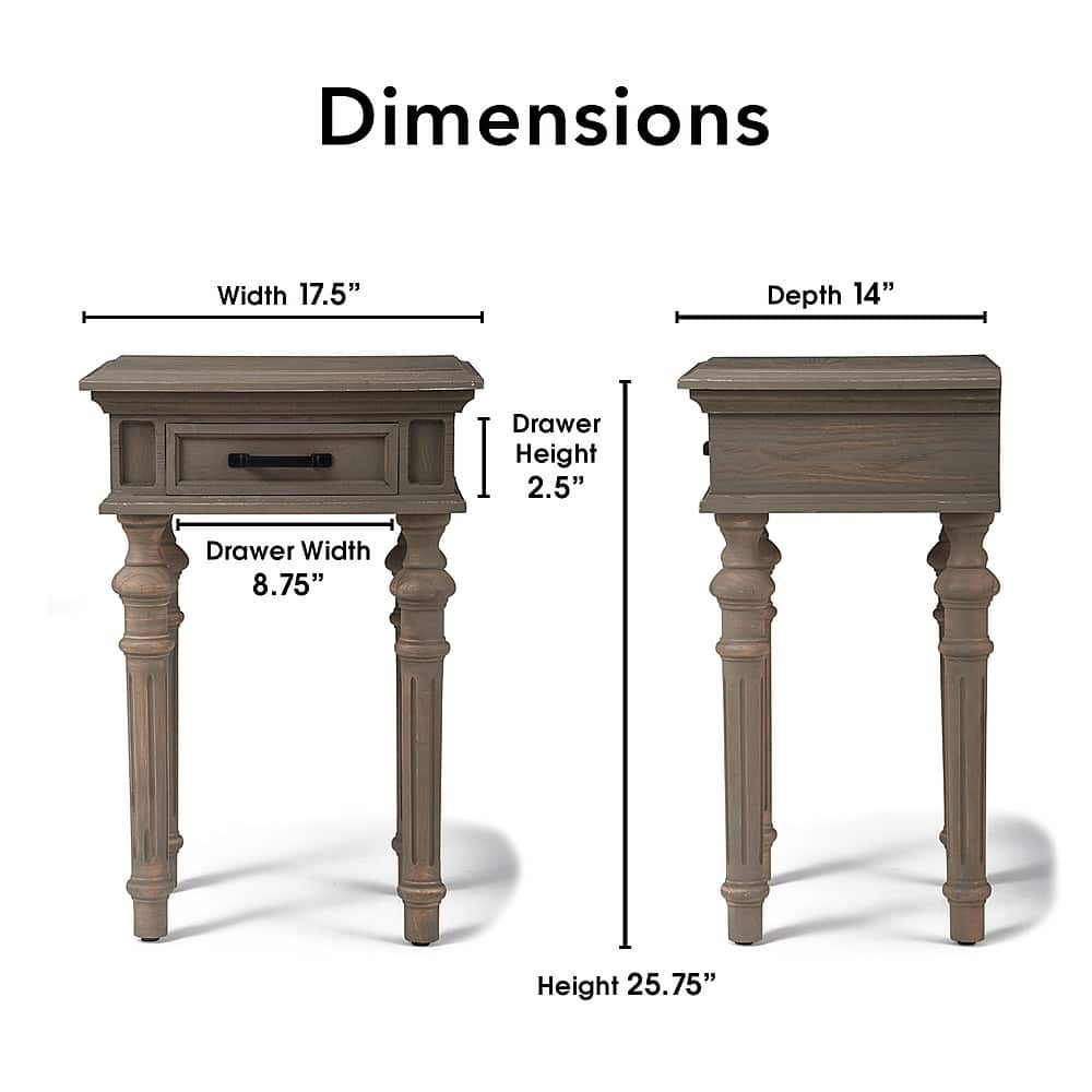 Left View: Finch - Cassatt 1 Drawer Side Table - Gray